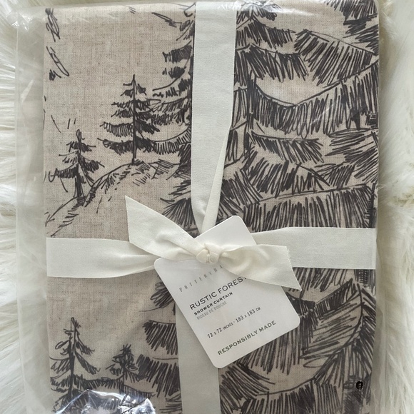 NWT Pottery Barn Rustic Forest Shower Curtain Woodland Cabin Mountain Deer Stag - Picture 1 of 5